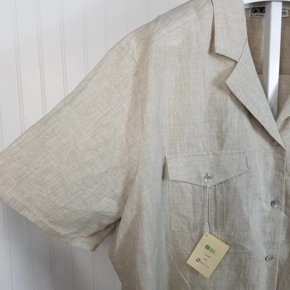 Edward Woman Irish Linen Button Down Short Sleeve Shirt Beige 3X - Picture 7 of 7